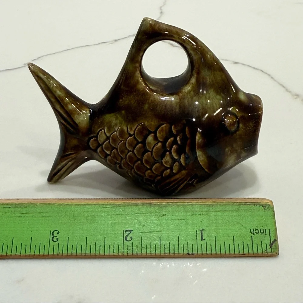 Vintage Ceramic Brown Fish Toothpick Holder 3